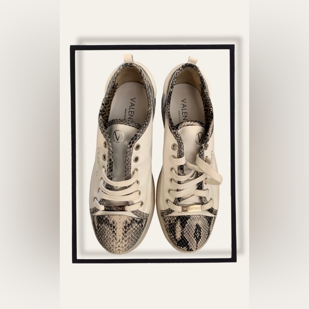 Euc - Valentino Dalia Sauvage Embossed Python Platform Leather Sneakers
